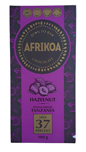 AFRIKOA 37% MILK CHOCOLATE WITH HAZELNUT 100G BAR